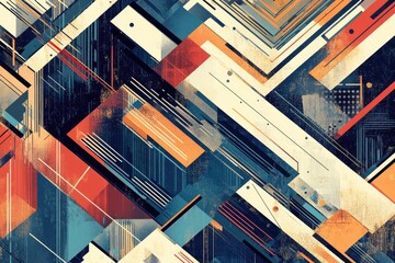 Abstract Geometric Artwork Featuring Intersecting Lines and Shapes