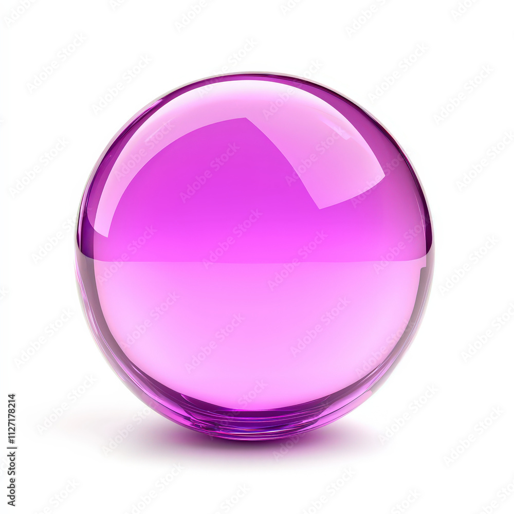 Poster shiny purple glass sphere reflecting light, creating vibrant visual effect. This object can be used in various artistic and design contexts, adding modern touch