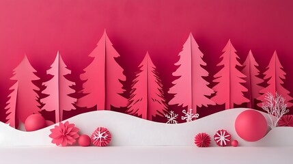 Christmas Balls, Garlands, Tree and Decorations, Santa Claus, Formed With Paper Cut Art, Abstract Image, Texture, Pattern Background, Wallpaper, Cover and Screen of Smartphone, PC, Laptop