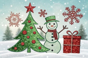 snowman and christmas tree Christmas Sticker Set
