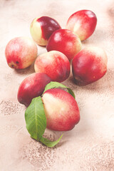 nectarine scattered on the table, top view, close-up, no people,