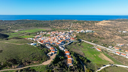 Aerial from the village  Carapateira at the westcoast in the Algarve Portugal