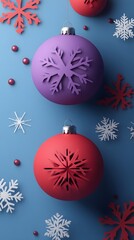 Christmas Balls, Garlands, Tree and Decorations, Santa Claus, Formed With Paper Cut Art, Abstract Image, Texture, Pattern Background, Wallpaper, Cover and Screen of Smartphone, PC, Laptop