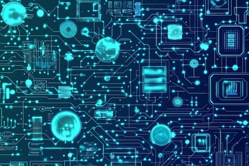 Abstract Technology Background with Circuit Board and Digital Elements