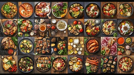 An eye-catching display showcasing a curated selection of diverse culinary creations. From tantalizing entrees to thirst-quenching beverages