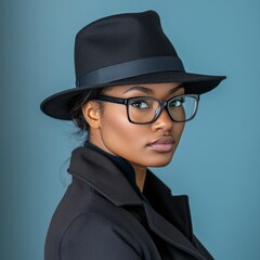 Mysterious Black Afro-American Woman Detective Wearing Glasses, Sleuth, Generative, AI