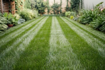 Obraz premium A photo of a lush green lawn with a clear pathway mowed down in the middle