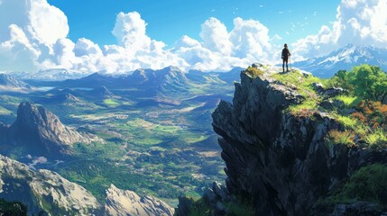 Hiker Enjoying Breathtaking View from Rocky Mountain Peak