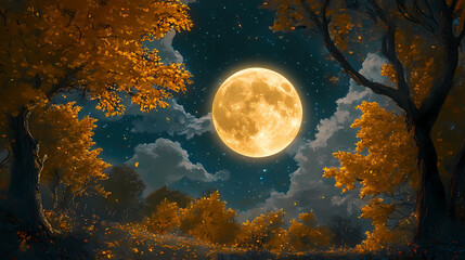 Harvest moon the full moon closest to the autumn equinox histori. Equinox. Illustration