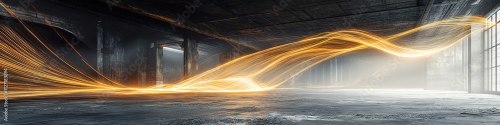 Poster Dynamic light waves in modern futuristic empty space