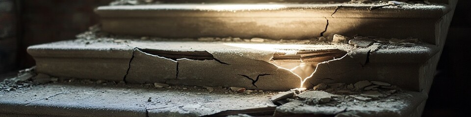 Sunlight filters through cracked old books, dust motes dance in