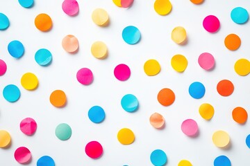 Colorful confetti dots on white, celebration concept