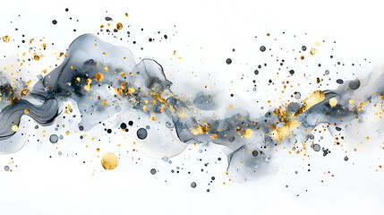 Obraz premium Abstract black and gold watercolor splash on white background. Ink in water.