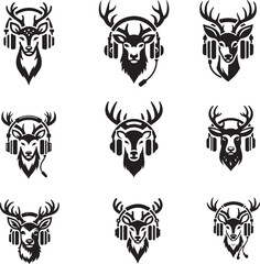 Deer Face Vector Logo with Headphones for Music Lovers