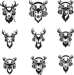 Deer Face Vector Logo with Headphones for Music Lovers