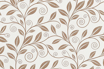 Verdunkelungsvorhänge Elegant floral pattern with brown leaves and swirls on light background for interior design. Modern color 2025 Mocha Mousse, chocolate shades of Mocha Mousse.