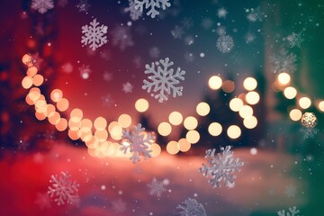 Fototapeta premium A Christmas background with snowflakes and bokeh lights design