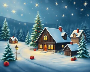 Fototapeta premium Enchanting Winter Night with Starry Skies