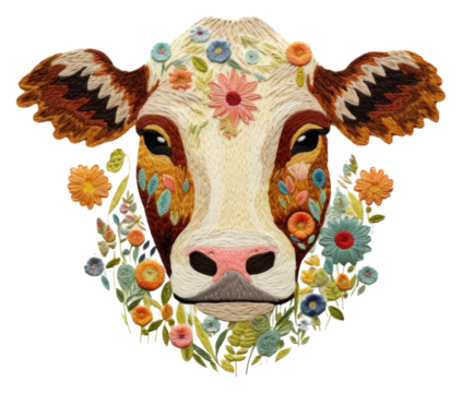 PNG  Embroidery livestock pattern animal.