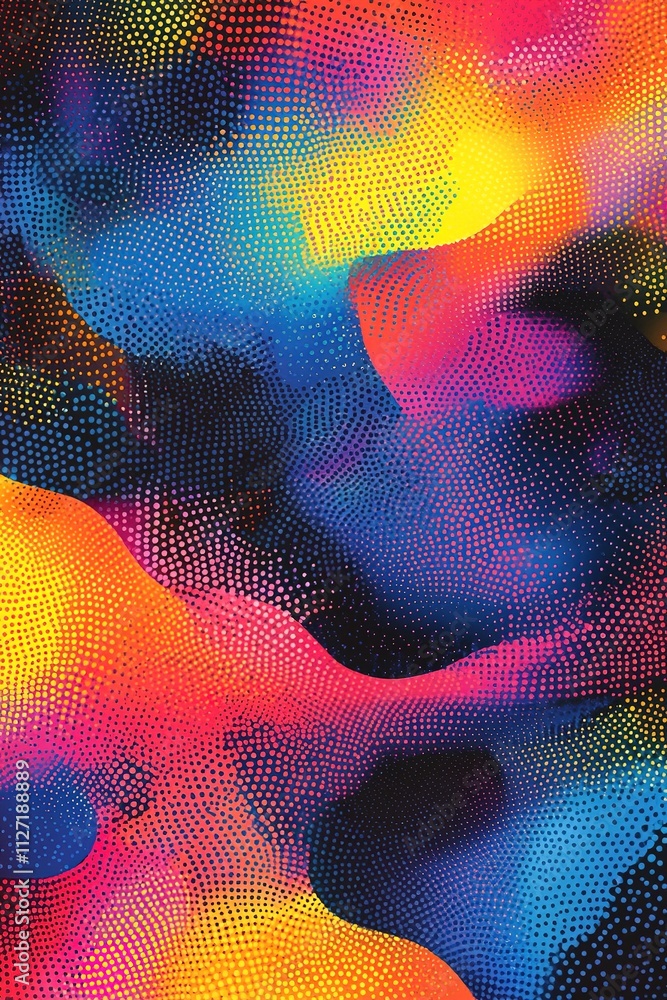Poster vibrant halftone wave pattern with dynamic neon colors