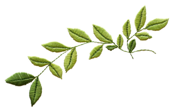 PNG  Leaf in embroidery style plant herbs freshness.