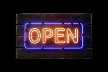 A 3D render of a neon sign with the message "OPEN" on a black background