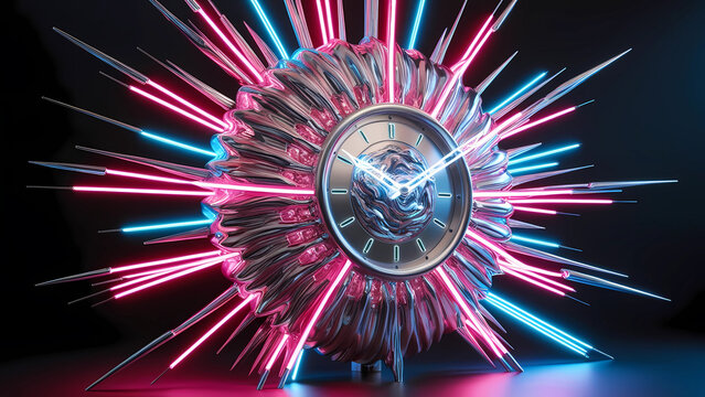 Futuristic clock with neon lights - Powered by Adobe