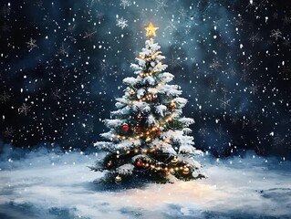 Merry and happy new year greeting background .Winter landscape with snow and trees
