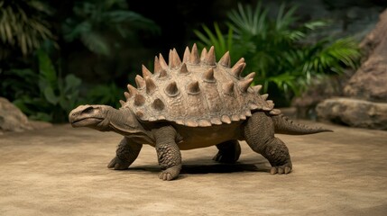 Fototapeta premium Prehistoric Spiked Turtle Walking on Ground Ancient Reptile Wildlife
