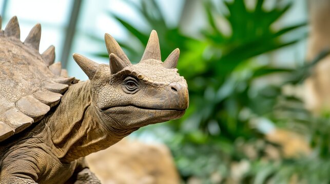 Prehistoric Reptile Ankylosaur Dinosaur Model Closeup Green Background