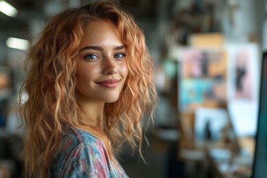 A graphic designer working on a colorful ad campaign on a computer. Generative AI