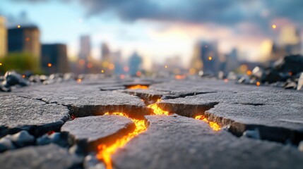 Volcanic Destruction at Dusk with City in the Background