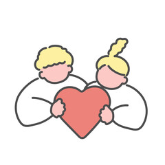 ハートを一緒に持つ夫婦、カップルのシンプルなイラスト