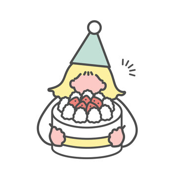recommend clip art: 誕生日ケーキを持つシンプルな女性イラスト
