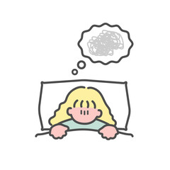 モヤモヤして眠れないシンプルな女性イラスト