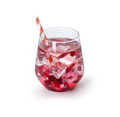 Tasty Christmas cocktail with straw in glass isolated on white