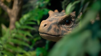 Baby Dinosaur Hiding in Lush Jungle Foliage