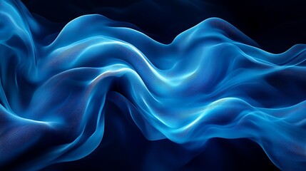 Obraz premium Abstract blue flowing fabric waves on black background.