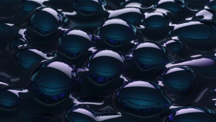 Obraz premium The mesmerizing texture of dark blue metallic bubbles fills the background, creating a unique atmosphere. The bubbles shimmer, reflecting the light in many shades of blue and purple.