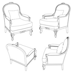 Vintage armchair vector set. Baroque and classic style sketches for luxurious home interiors. Ideal for traditional furniture enthusiasts.
