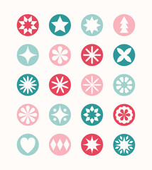 Christmas snowflakes and star icon set. Simple ornaments. Vector illustration