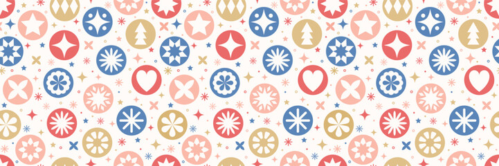 Christmas seamless pattern with decorations in modern style. Vector illustration