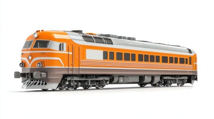 Fototapeta premium Modern passenger train in orange and gray, isolated on white background.