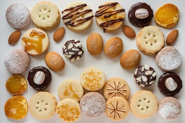 a variety of sweets and cookies isolated on a white background