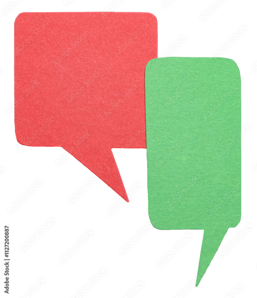 Poster Red green blank cut out cardboard paper speech bubbles with rough edges and copy space for text on transparent png background design element
