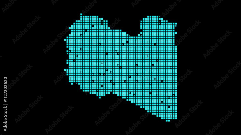 Poster libya digital map. map of libya in dotted style. shape of the country filled with rectangles. captiv