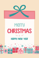 Christmas greeting card with hand drawn presents. Vector illustration