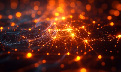 An abstract image featuring a web of glowing nodes and radiant connections