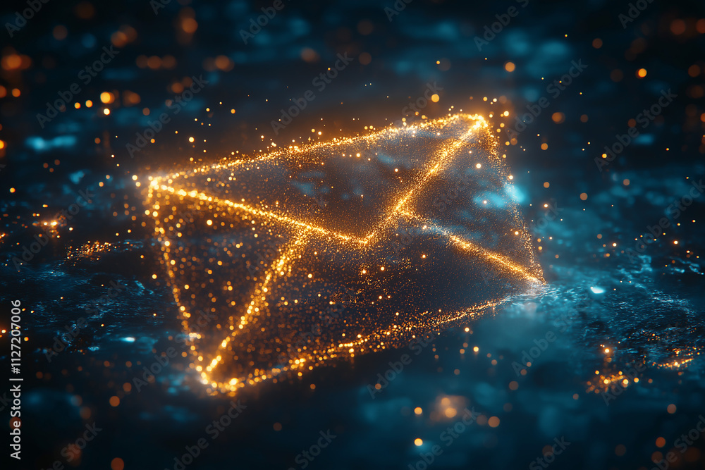 Aufkleber digital envelope glowing in a dark, futuristic environment with sparkles. generative ai
