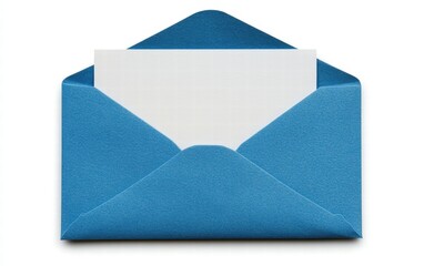 Illustration of an open blue envelope with blank white paper isolated on white background